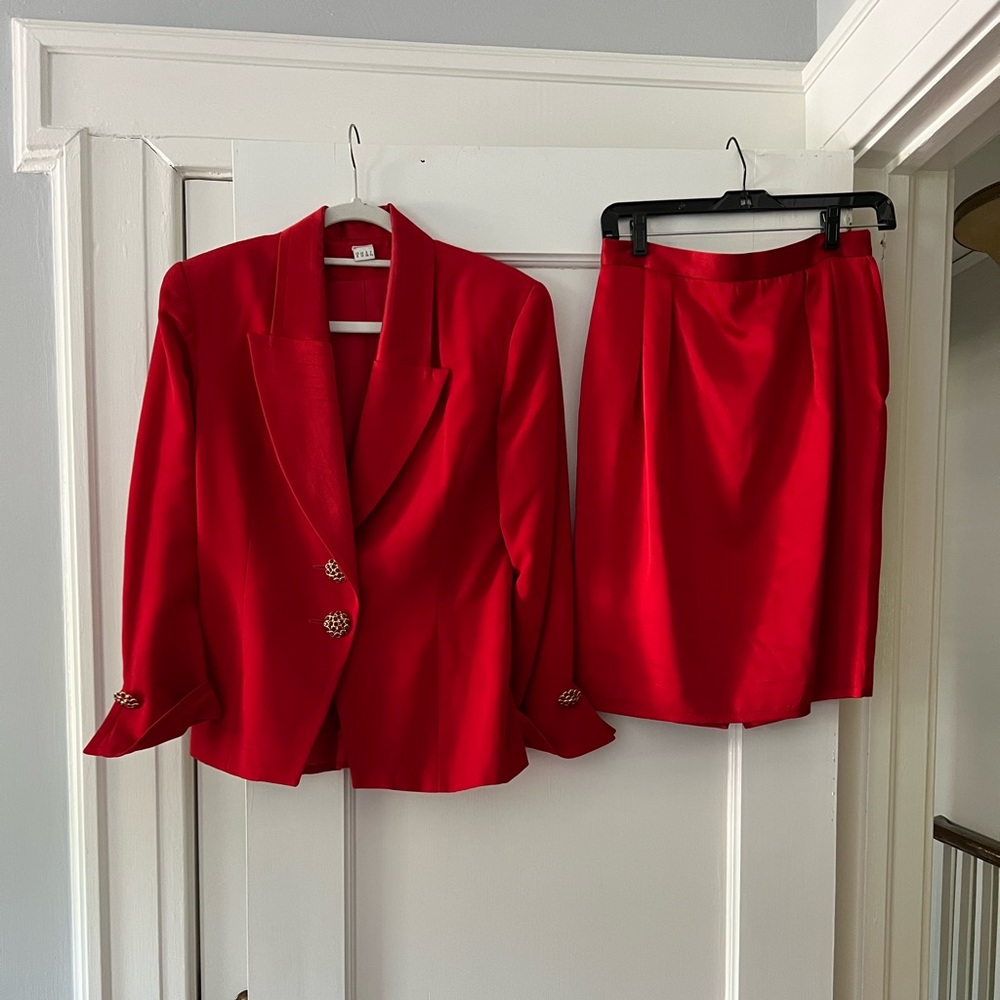 Red Blouse and Midi Skirt